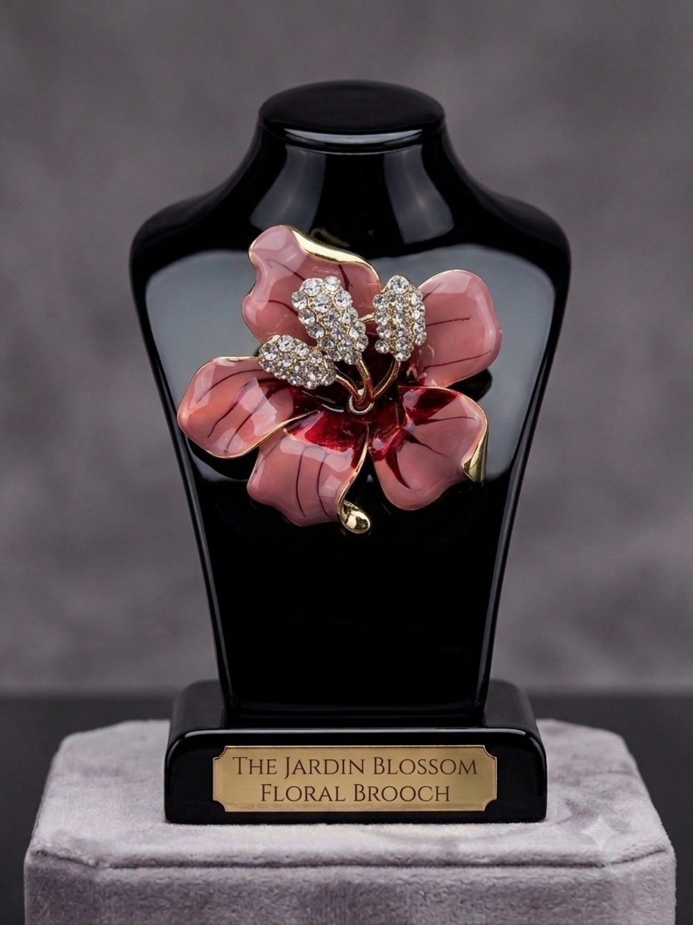Blossom Floral Brooch - Pink Enamel and Gold Accent